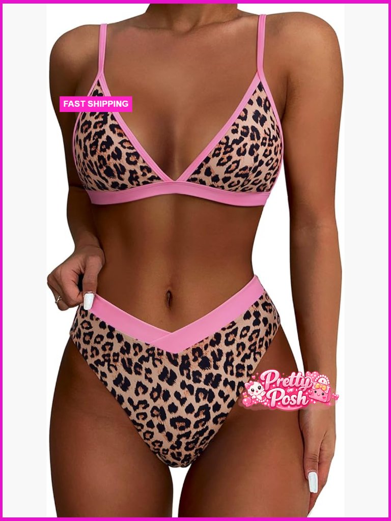 Triangle High Cut Bikini Set Two Piece Swimwear High Waisted Push Up